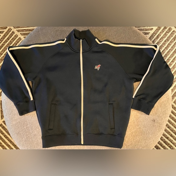 VINTAGE 90s ABERCROMBIE & FITCH XL Blue White Stripe Fleece Lined Track Jacket